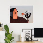 Red Barn en Windmill rustige boerderij foto Poster (Thuiskantoor)