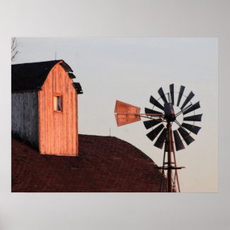 Red Barn en Windmill rustige boerderij foto Poster