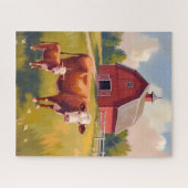 Red Barn Farm Animals Cow Painting Legpuzzel (Horizontaal)