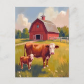 Red Barn Farm Animals Koe Schilderij Briefkaart (Voorkant)