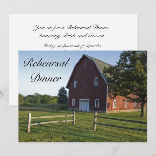 Red Barn Fence Country Weddenschap Rehearsal Dinne Kaart (Voorkant / Achterkant)