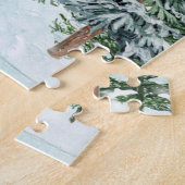 Red Barn Fir Trees Snow Winter Scene Legpuzzel (Zijkant)