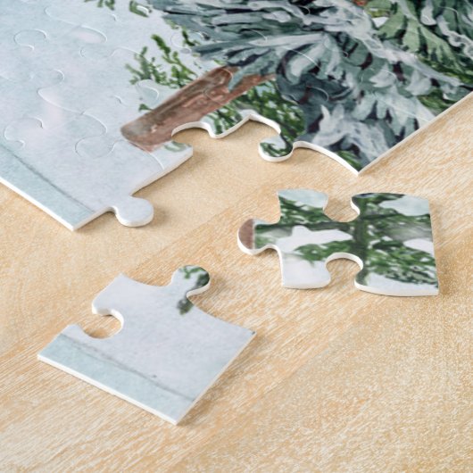 Red Barn Fir Trees Snow Winter Scene Legpuzzel (Zijkant)