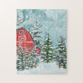 Red Barn Fir Trees Snow Winter Scene Legpuzzel (Verticaal)