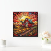 Red Barn Glas in lood Wall Clock Vierkante Klok (Huis)