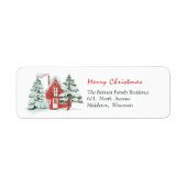 Red Barn Green Forest Pine Kerstboom Adres Etiket (Voorkant)