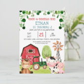 Red Barn Green Tractor Boerderij Farmyard Verjaard Kaart (Staand voorkant)