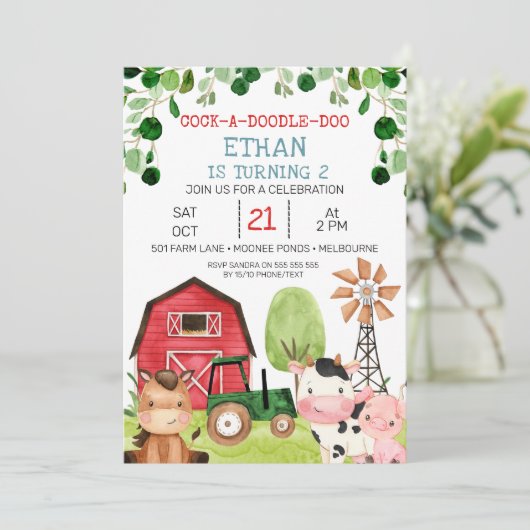 Red Barn Green Tractor Boerderij Farmyard Verjaard Kaart (Staand voorkant)