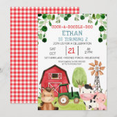 Red Barn Green Tractor Boerderij Farmyard Verjaard Kaart (Voorkant / Achterkant)