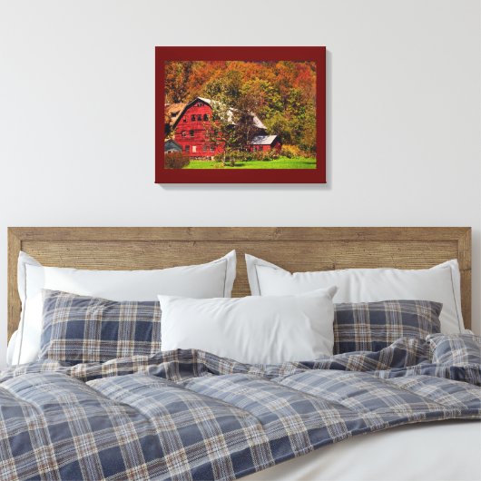 Red Barn in Autumn Canvas Print (Insitu (Slaapkamer))