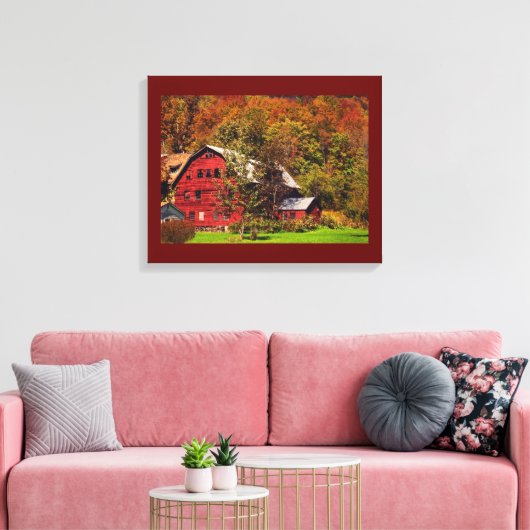 Red Barn in Autumn Canvas Print (Insitu (Woonkamer))