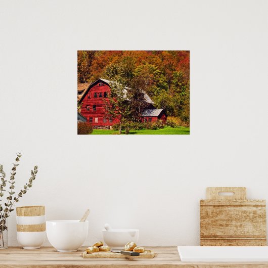 Red Barn in het najaar Poster (Keuken)