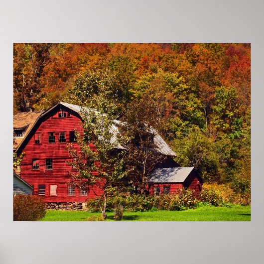 Red Barn in het najaar Poster (Voorkant)