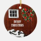 Red Barn Kerstmis Keramisch Ornament (Voorkant)