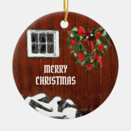 Red Barn Kerstmis Keramisch Ornament