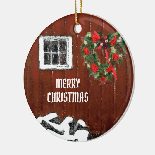Red Barn Kerstmis Keramisch Ornament (Links)