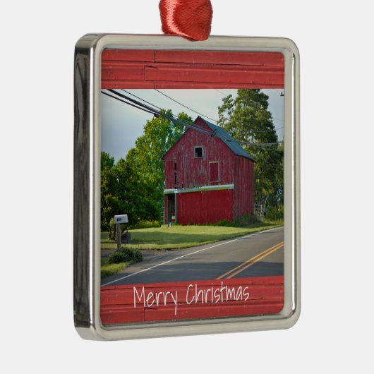 Red Barn-kerstversiering Metalen Ornament (Rechts)