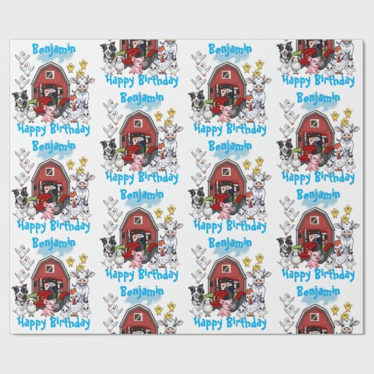 Red Barn Leuke Boerderij Dieren Verjaardagscadeau Cadeaupapier (Vlak)