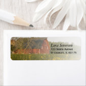 Red Barn met gele wilde bloemen Retouradres Etiket (Insitu)