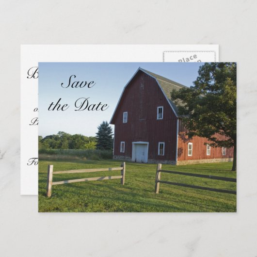 Red Barn met hek country Weddenschap Save the Date Aankondigingskaart (Voorkant / Achterkant)