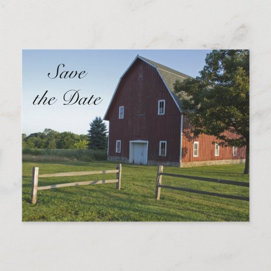 Red Barn met hek country Weddenschap Save the Date Aankondigingskaart (Voorkant)