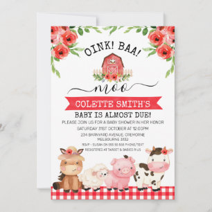 Red Barn Oink Baa Moo Boerderij Baby shower Kaart