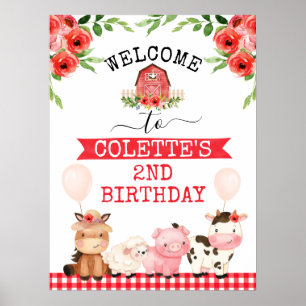 Red Barn Oink Baa Moo Boerderij Birthday Welkom Poster