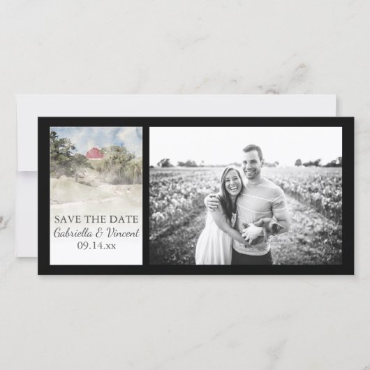 Red Barn op Hill Boerderij Wedding Save the Date (Voorkant)