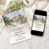 Red Barn op Hill Boerderij Wedding Waterverf Save Kaart