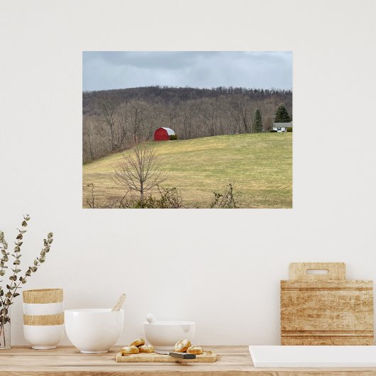 Red Barn op Hill Poster (Keuken)