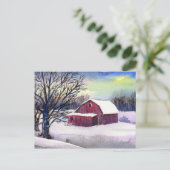 Red Barn op Sneeuwpostkaart Briefkaart (Staand voorkant)