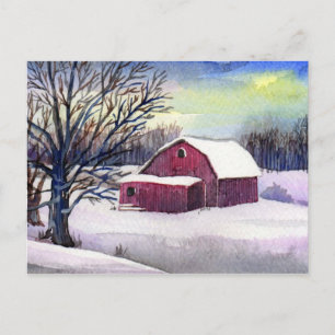 Red Barn op Sneeuwpostkaart Briefkaart