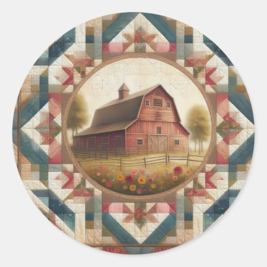Red Barn Quilt #2 Classic Ronde Sticker (Voorkant)
