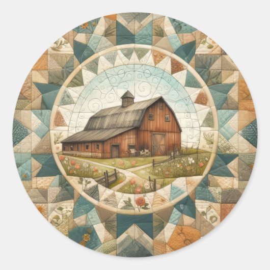 Red Barn Quilt Ronde Sticker (Voorkant)
