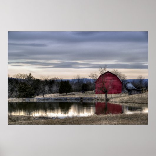 Red Barn Reflection in Water HDR Foto Poster (Voorkant)