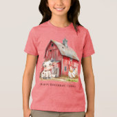 Red Barn Schattigee Koe en Chicken Boy Verjaardags Tri-Blend Shirt (Voorkant)