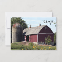 Red Barn Silo Country Wedding RSVP Response Kaart