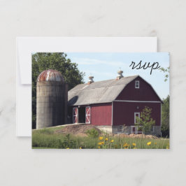 Red Barn Silo Country Wedding RSVP Response Kaart