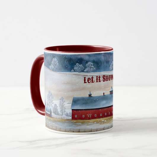 Red Barn Snow Country Christmas Fun Mok Cup (Voorkant links)