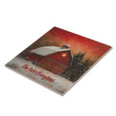 Red Barn & Snow Orange Winter Sunset Farmhouse  Tegeltje (Zijkant)