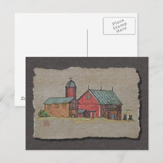 Red Barn & Two Buggies Briefkaart (Voorkant / Achterkant)