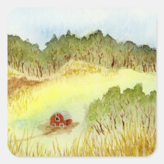 Red Barn Vierkante Sticker (Voorkant)