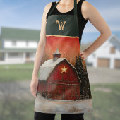 Red Barn w Star n Winter Trees Farmhouse Monogram Schort