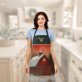 Red Barn w Star n Winter Trees Farmhouse Monogram Schort