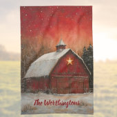 Red Barn w Star n Winter Trees Farmhouse Monogram Theedoek