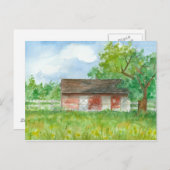Red Barn Waterverf Landschapskunst Briefkaart (Voorkant / Achterkant)