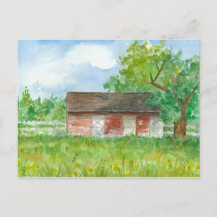 Red Barn Waterverf Landschapskunst Briefkaart