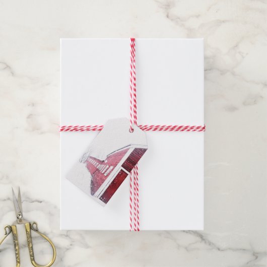 Red Barn White Snow Gift Label Cadeaulabel (Met Touw)