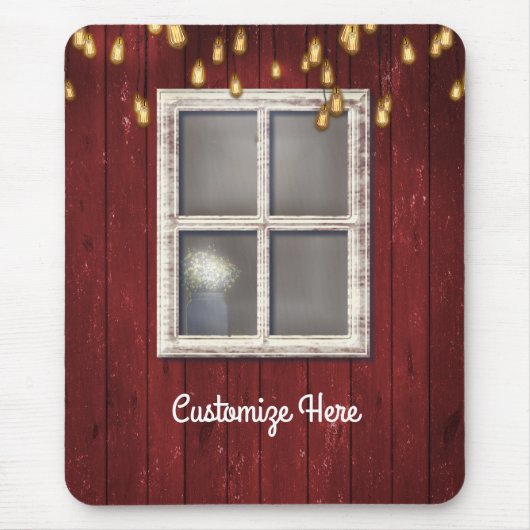Red Barn Window & Lights Rustic Country Farmhouse Muismat (Voorkant)