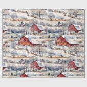 Red Barn Winter op het Boerderij Cadeaupapier (Vlak)